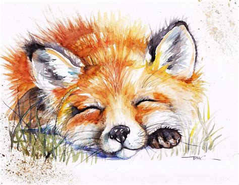 Sleeping Fox Print Wall Art - Etsy UK | Fox painting, Fox art, Watercolor fox