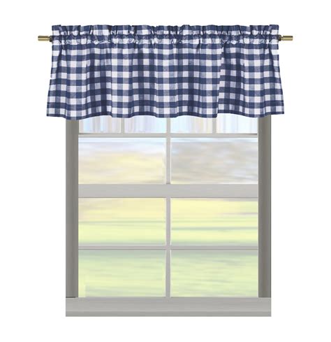 Navy Blue Gingham Check Kitchen Window Curtain Valance: Plaid, 58"W x ...