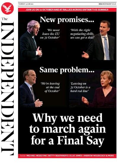 The Independent (UK) Front Page for 13 June 2019 | Paperboy Online ...