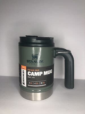 Stanley Vacuum Camp Mug 16oz 18/8 Stainless Steel Green The Big Grip 2 Hr Hot | eBay