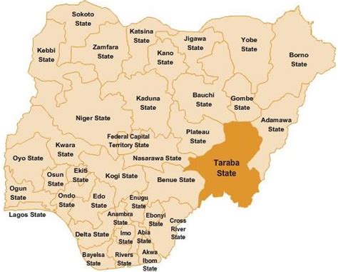 Map of Nigeria indicating Taraba State - Intervention