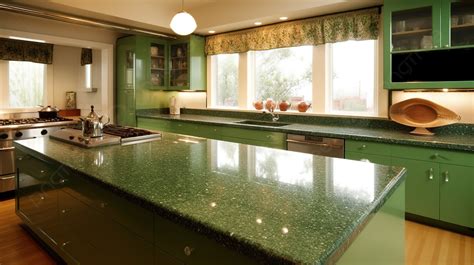 Green Kitchen Has Green Granite Countertops Background, Picture Of ...