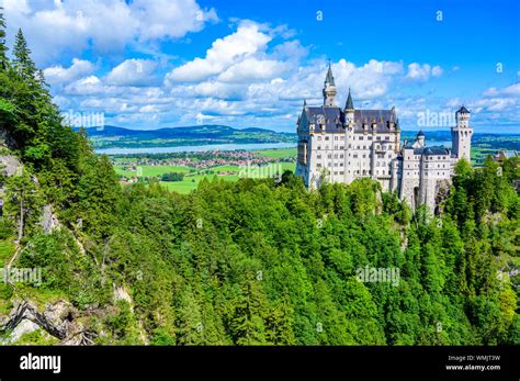 Neuschwanstein Castle in beautiful mountain scenery of Alps- in the ...