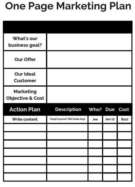 One Page Marketing Plan Template | PDF Template