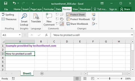 MS Excel 2016: Protect a cell