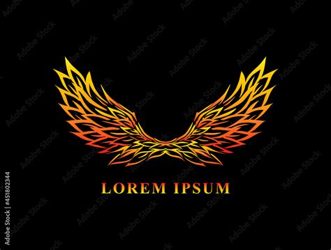 fire wings logo, abstract phoenix wings vector isolated on black Stock ...