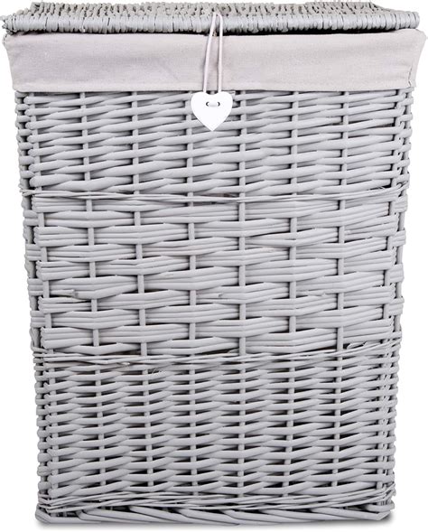 Premium Grey Painted Laundry Wicker Basket Cotton Lining With Lid Bathroom Storage(Large ...