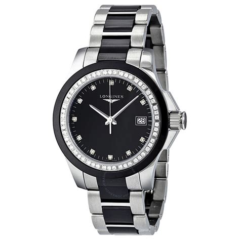 Longines Conquest Black Ceramic Diamond Ladies Watch L32810577 - Conquest - Longines - Watches ...