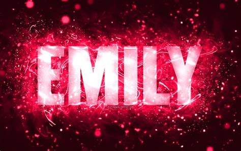 Download wallpapers Happy Birthday Emily, 4k, pink neon lights, Emily name, creative, Emily ...