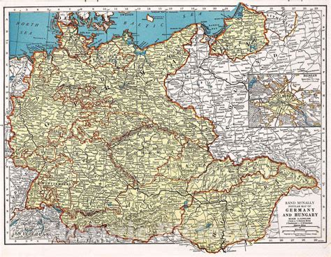 Historic Map : 1939 Rand McNally Popular map of Germany and Hungary - Vintage Wall Art in 2022 ...