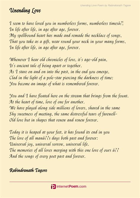 Unending Love Poem by Rabindranath Tagore