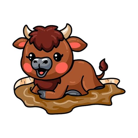 Premium Vector | Cute baby buffalo cartoon in the mud