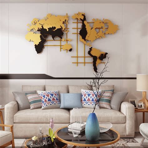 Black & Gold Metal World Map Wall Art Metal Map Wall Decor | Interior ...