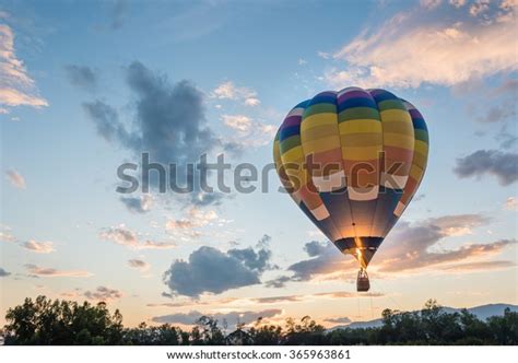 Hot Air Balloon Flying Sunrise Stock Photo (Edit Now) 365963861