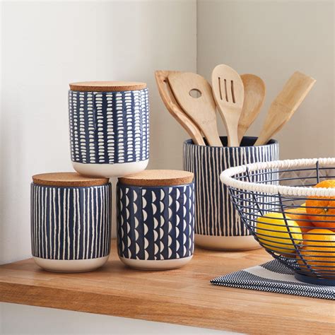 Coastal Stripes Navy Blue Kitchen Canister | Blue kitchen utensils ...