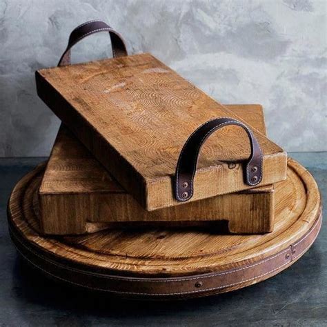 Rustic Rectangular Tray with Leather Handles in 2020 | Cool woodworking projects, Wood diy ...