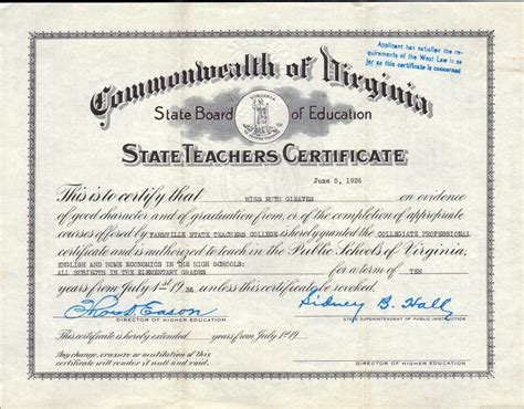 Letters: State Teachers Certificate - Gleaves Family