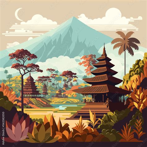 flat drawing illustration scenery of bali culture Stock Vector | Adobe ...