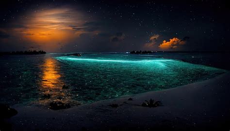 Premium Photo | Night beaches of the Maldives an incredibly beautiful beach in the Maldives