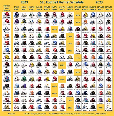 2023 SEC Football Helmet Schedule - SEC12.com - SEC Football