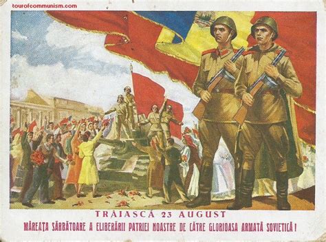 Communist Romania propaganda poster Celebrating the Entry of the troops of the Soviet Union in ...
