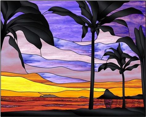 Yes, a stained glass sunset on the beach. Notice how the sky is in yellow, orange, and purple ...