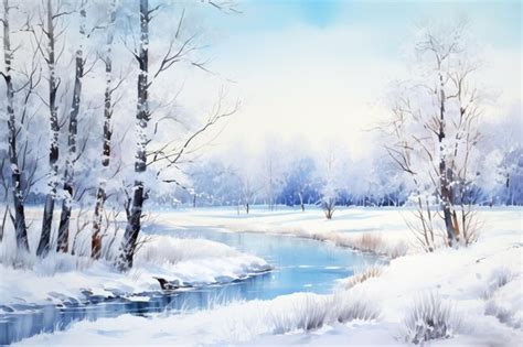 Premium AI Image | Winter landscape in watercolor style