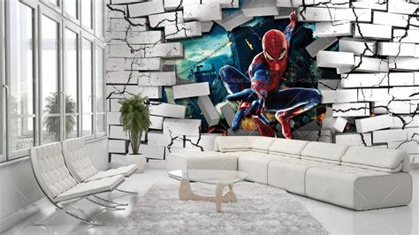 3D Spiderman Through Wall Character Mural 3D30006 - Best Quality Customize Wallpaper Wallpaper ...