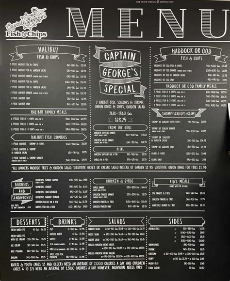 Menu at Captain George Fish & Chips restaurant, Port Perry