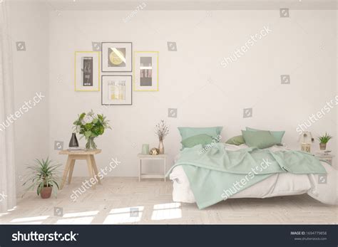 White Bedroom Interior Scandinavian Design 3d Stock Illustration ...