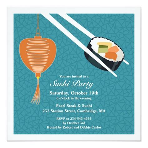 Sushi Party Flat Invitation | Zazzle.com | Sushi party, Kids birthday party invitations, Party flats