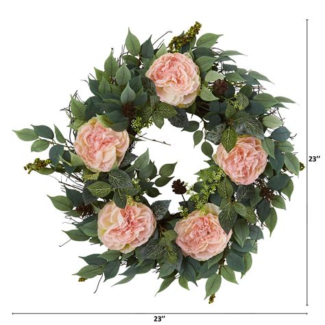 23” Mixed Greens and Peony Artificial Wreath | Nearly Natural