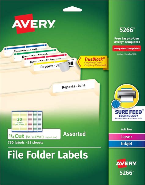Avery File Folder Labels in Assorted Colors for Laser and Inkjet Printers with TrueBlock ...