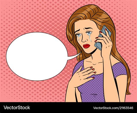 Crying girl with phone pop art Royalty Free Vector Image