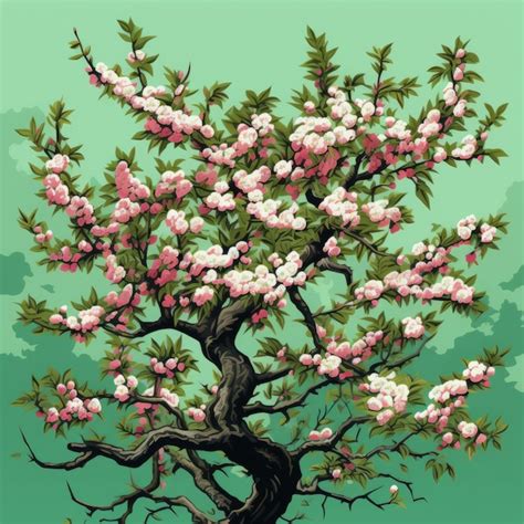 Premium Photo | Blossoms of Japan Vibrant Cherry Tree on a Green Canvas