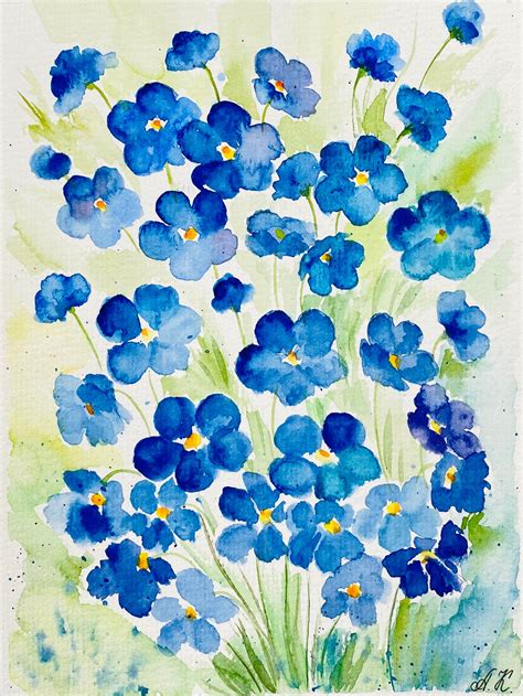 Forget-me-nots Painting Floral Original Watercolor Art Blue - Etsy