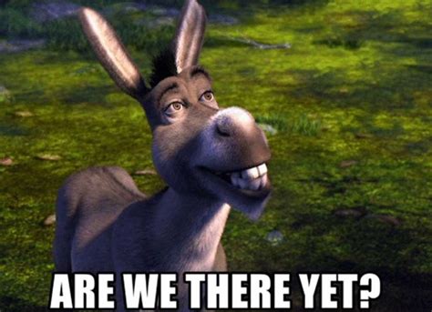 an animated donkey with the caption are we there yet?