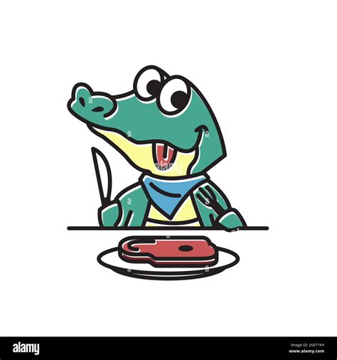 Crocodile Alligator Eating Meat Funny Cute Character Cartoon Mascot ...