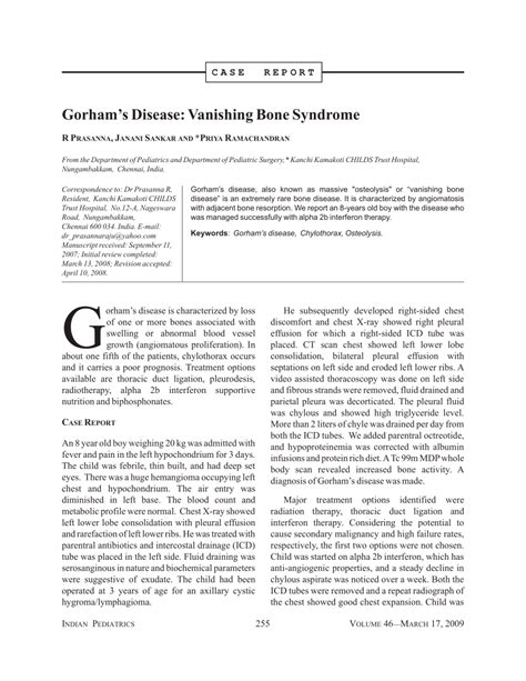 (PDF) Gorham's Disease: Vanishing Bone Syndrome