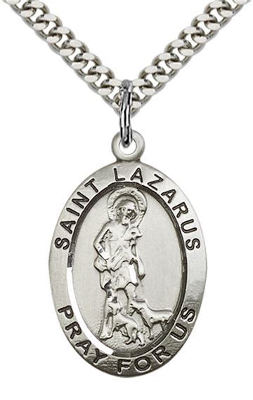 STERLING SILVER ST LAZARUS PENDANT WITH CHAIN - 1" x 5/8" | EWTN Religious Catalogue