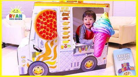 Ryan Pretend Play with cooking food truck playhouse - YouTube