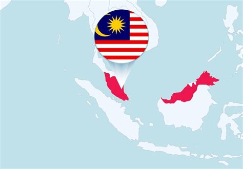 Premium Vector | Asia with selected malaysia map and malaysia flag icon