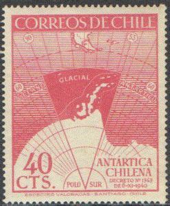 Stamp: Map Showing Chile’s Claims of Antarctic Territory (Chile) (Chilean Antarctic) Mi:CL 355 ...