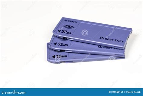 Three Sony Memory Stick Cards of Different Capacities Stacked on a White Background Editorial ...