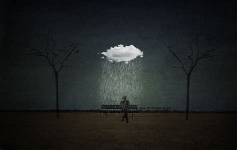 digital Art, Artwork, Men, Silhouette, Trees, Ground, Horizon, Clouds, Rain, Bench, Sitting ...