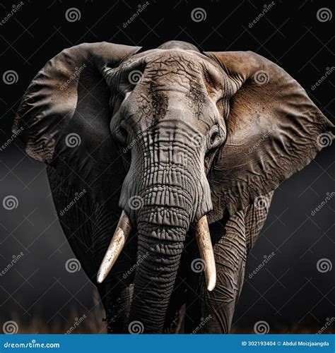 Close Up Majestic Bull Elephant, Tusks Prominent, Sipping Water With Grace Stock Photography ...