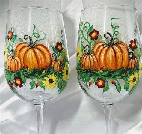 Fall pumpkin harvest hand painted wine glasses etsy – Artofit