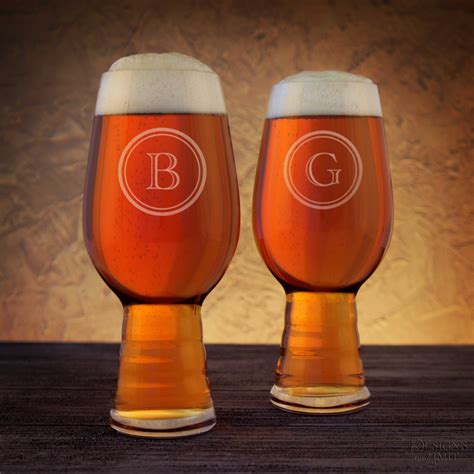 Personalized IPA Beer Glasses with Monogram Design Options