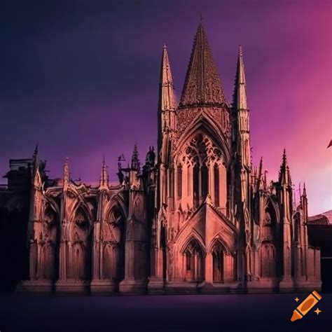 Gothic cathedral with pink sunset on Craiyon