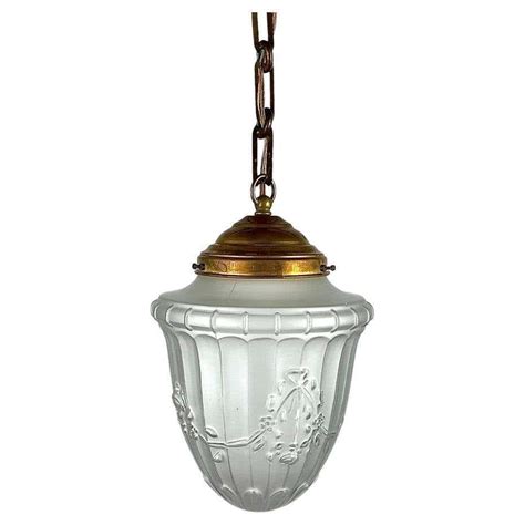Vintage Chandelier Or Lantern Frosted Glass And Brass Ceiling Light For Sale at 1stDibs